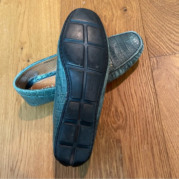 Prada Green Crocodile Embossed Leather Penny Loafer Size EU 37 = US 7 - Picture 8 of 12
